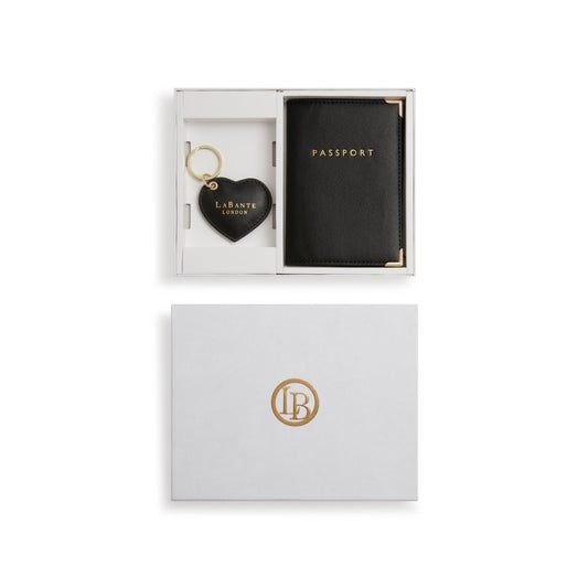 Ash Black Passport holder & Key chain Gift Box - Step All Wise